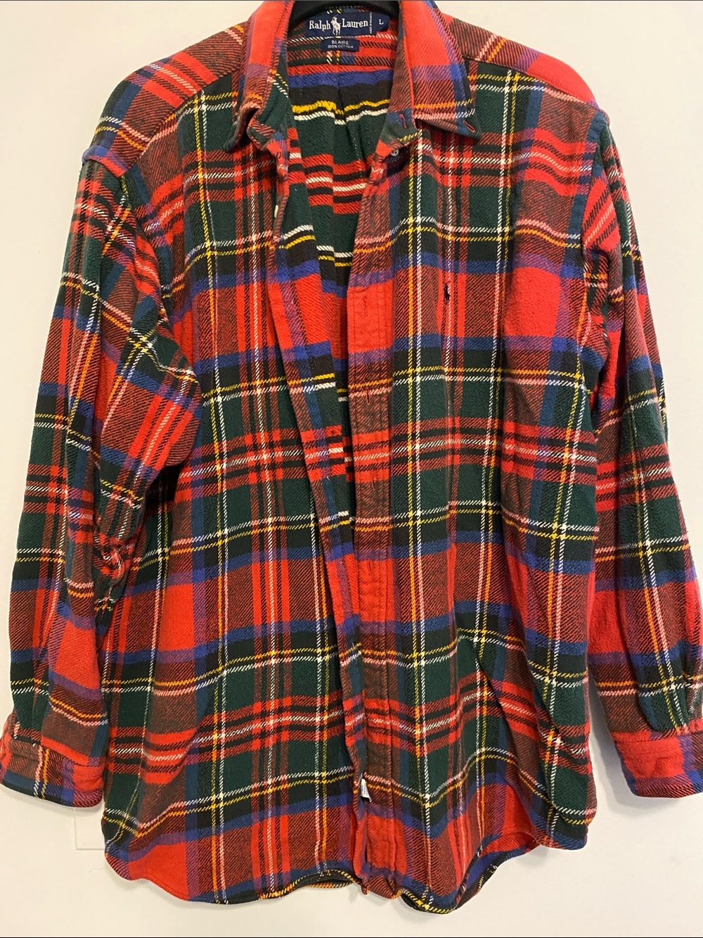 Ralph Lauren Red, Green & Blue Plaid Flannel Shirt, thick fabric, no damage